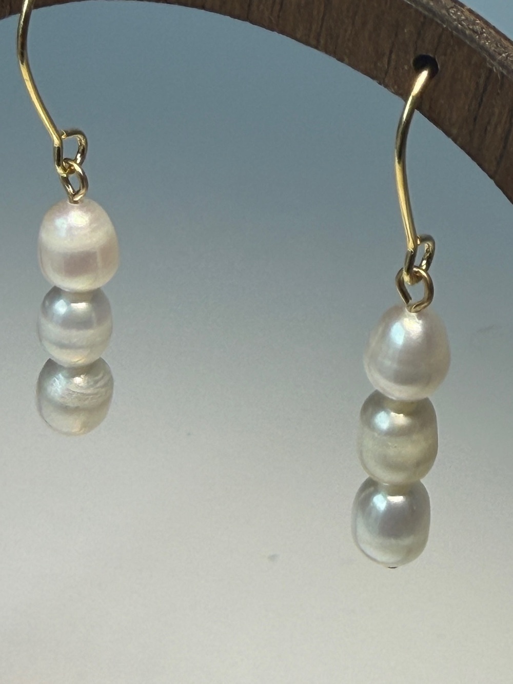 Freshwater Pearl Triple Drop Earrings - Gold Tone